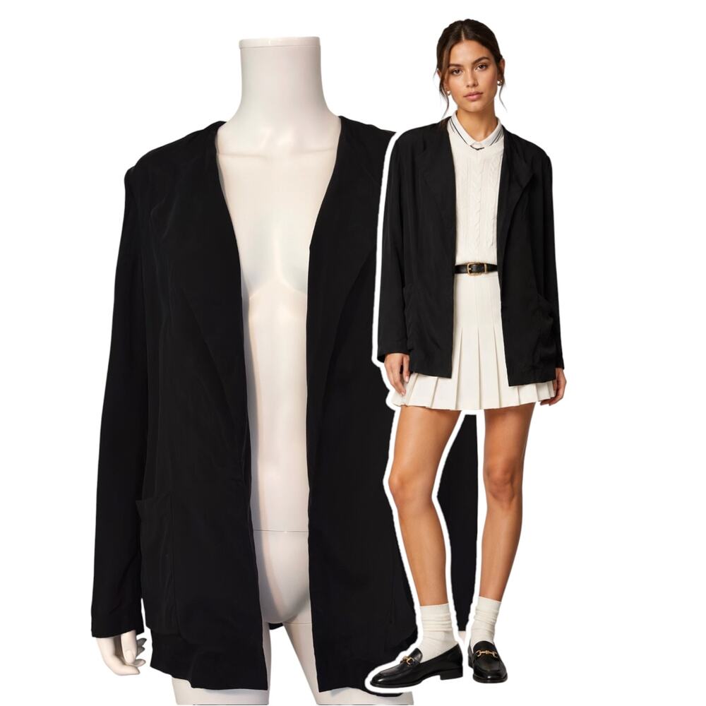 St. John Open Front Cardigan Black Blouse Jacket Small Zoe Turner Minimalist